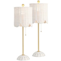 27.5" Coastal Bohemian Rattan/Iron Scalloped Buffet LED Table LampSet of 2)