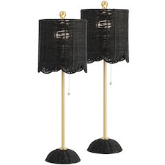 27.5" Coastal Bohemian Rattan/Iron Scalloped Buffet LED Table Lamp (Set of 2)