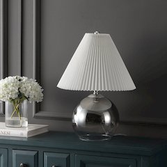 Louisa Mid-Century Modern Round Glass/Iron Pleated Shade Led Table Lamp