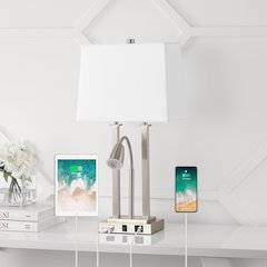 Blaire 2-Light Modern Farmhouse Metal Led Table Lamp With Usb Charging Port