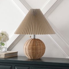 Aksel Coastal Scandinavian Rattan/Iron Sphere Led Table Lamp