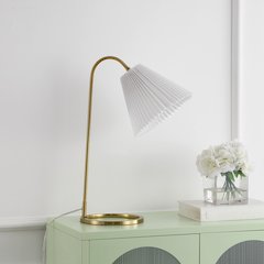 Callie Modern Glam Metal Arc Adjustable Head Led Table Lamp With Pleated Shade