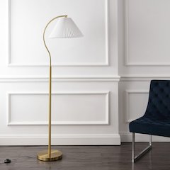 Devon Modern Glam Metal Arc Led Floor Lamp With Pleated Shade