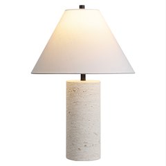 Kelsey 22.50" Modern Minimalist Travertine Column LED Table Lamp, Cream