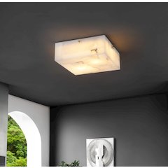 Giulia 2-Light Modern Contemporary Alabaster/Iron Square Led Flush Mount
