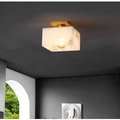 Chiara 1-Light Modern Contemporary Alabaster/Iron Square Led Semi Flush Mount
