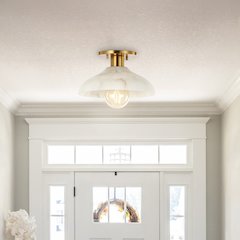 Amara 1-Light Mid-Century Classic Alabaster/Iron Led Semi Flush Mount