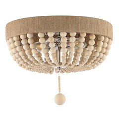 Justina Wood Bead Farmhouse Bohemian Iron Led Flush Mount