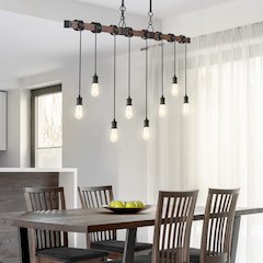 Rhys 8-Light Vintage Industrial Driftwood Iron Led Linear Chandelier