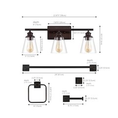Arlo 3-Light Vintage Classic Vanity Light With Bathroom Hardware Accessory Set