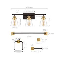 Arlo 3-Light Vintage Classic Vanity Light With Bathroom Hardware Accessory Set