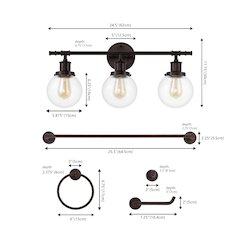 Hugo 3-Light Farmhouse Classic Vanity Light With Bathroom Hardware Accessory Set