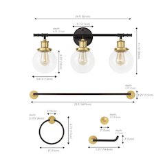 Hugo 3-Light Farmhouse Classic Vanity Light With Bathroom Hardware Accessory Set