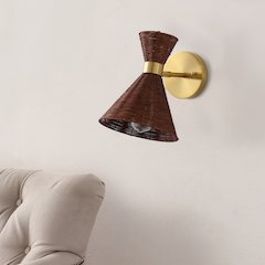Zoey 1-Light Mid-Century Vintage Retro Rattan/Metal Led Sconce