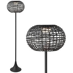 Jaemin 58" Coastal Faux Rattan Integrated LED Solar Powered Floor Lamp, Black