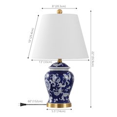 French Country Cottage Ceramic Iron Chinoiserie Ginger Jar LED Table Lamp