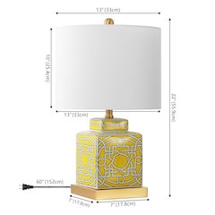 Catherine Modern Transitional Ceramic Metal Square Ginger Jar LED Table Lamp