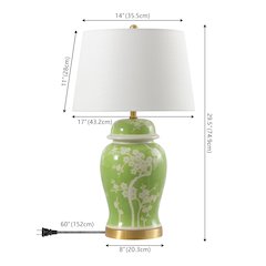 Gracie Traditional Cottage Ceramic Metal Ginger Jar LED Table Lamp