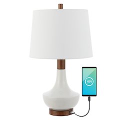 Finn Vintage Minimalist Iron/Ceramic Led Mini Table Lamp With Usb Charging Port