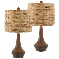 Theodore Rustic Farmhouse Handwoven Rattan/Resin Led Table Lamp
