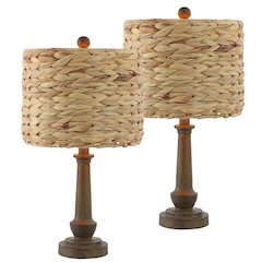 Leona Rustic Farmhouse Handwoven Rattan/Resin Led Table Lamp
