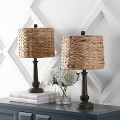 Leona Rustic Farmhouse Handwoven Rattan/Resin Led Table Lamp