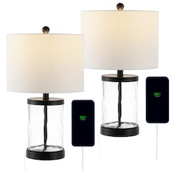 Alexander Modern Designer Iron/Water Glass Led Table Lamp With Usb Charging Port