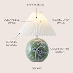 Chinoiserie Ceramic Orb LED Table Lamp with Pleated Shade