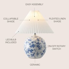 Chinoiserie Ceramic Orb LED Table Lamp with Pleated Shade
