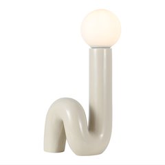 Katya 18" Scandinavian Minimalist Ceramic Spiral Tube LED Table Lamp, Light Gray