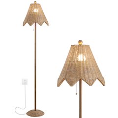 Tybee 60.5" Traditional Coastal Rattan Scalloped LED Floor Lamp, Natural Brown