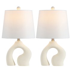Tula 19" Scandinavian Minimalist Ceramic Arch LED Table Lamp, Cream (Set of 2)