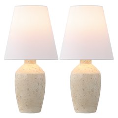 Concrete Effect Resin/Iron Ginger Jar LED Table Lamp, Matte Cream (Set of 2)
