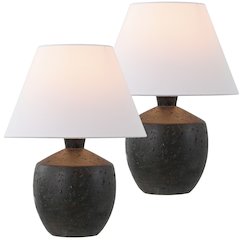 Concrete Effect Resin/Iron LED Table Lamp, Black (Set of 2)