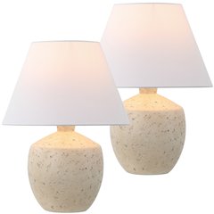 Concrete Effect Resin/Iron LED Table Lamp, Cream (Set of 2)
