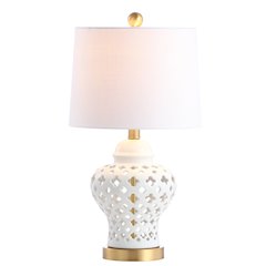 Quatrefoil Fretwork Pierced Ginger Jar Ceramicmetal Led Table Lamp