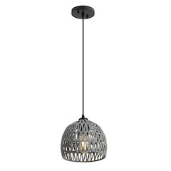 Campana 8.25" 1-Light Bohemian Modern Woven Rope/Iron LED Pendant, Gray