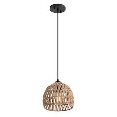 Campana 8.25" 1-Light Bohemian Modern Woven Rope/Iron LED Pendant, Brown/Black