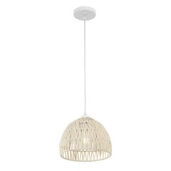Campana 10.25" 1-Light Bohemian Modern Woven Rope/Iron LED Pendant, Cream