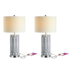 Sulka Ceramiciron Contemporary Usb Charging Led Table Lamp (Set Of 2)
