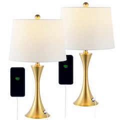 Bennett Modern Glam Iron Hourglass Led Table Lamp With Usb Charging Port