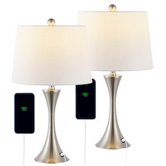 Bennett Modern Glam Iron Hourglass Led Table Lamp With Usb Charging Port