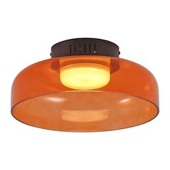 12" Minimalist Iron/Glass Dimmable Integrated LED Flush Mount, Orange/Black
