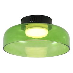 12" Minimalist Iron/Glass Dimmable Integrated LED Flush Mount, Green/Black