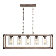 Zeniba Linear Adjustable Iron/Seeded Glass Rustic Farmhouse Led Pendant