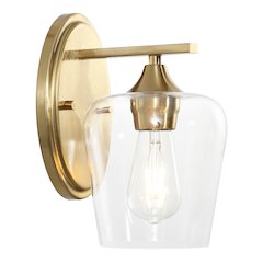 Jayne 6" 1-Light Iron/Glass Cottage Rustic LED Vanity Light, Brass Gold