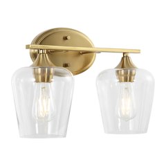 Jayne 15.75" 2-Light Iron/Glass Cottage Rustic LED Vanity Light, Brass Gold