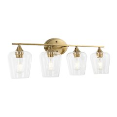 Jayne 32" 4-Light Iron/Glass Cottage Rustic LED Vanity Light, Brass Gold