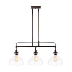 Marlowe Farmhouse Industrial Iron/Glass Linear Led Pendant