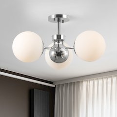 Olivier 3-Light Bohemian Farmhouse Iron/Frosted Glass LED Semi Flush Mount